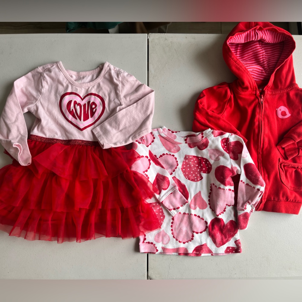 VALENTINES DAY BUNDLE Pink and Red Heart Kids Shirt Set 18 months